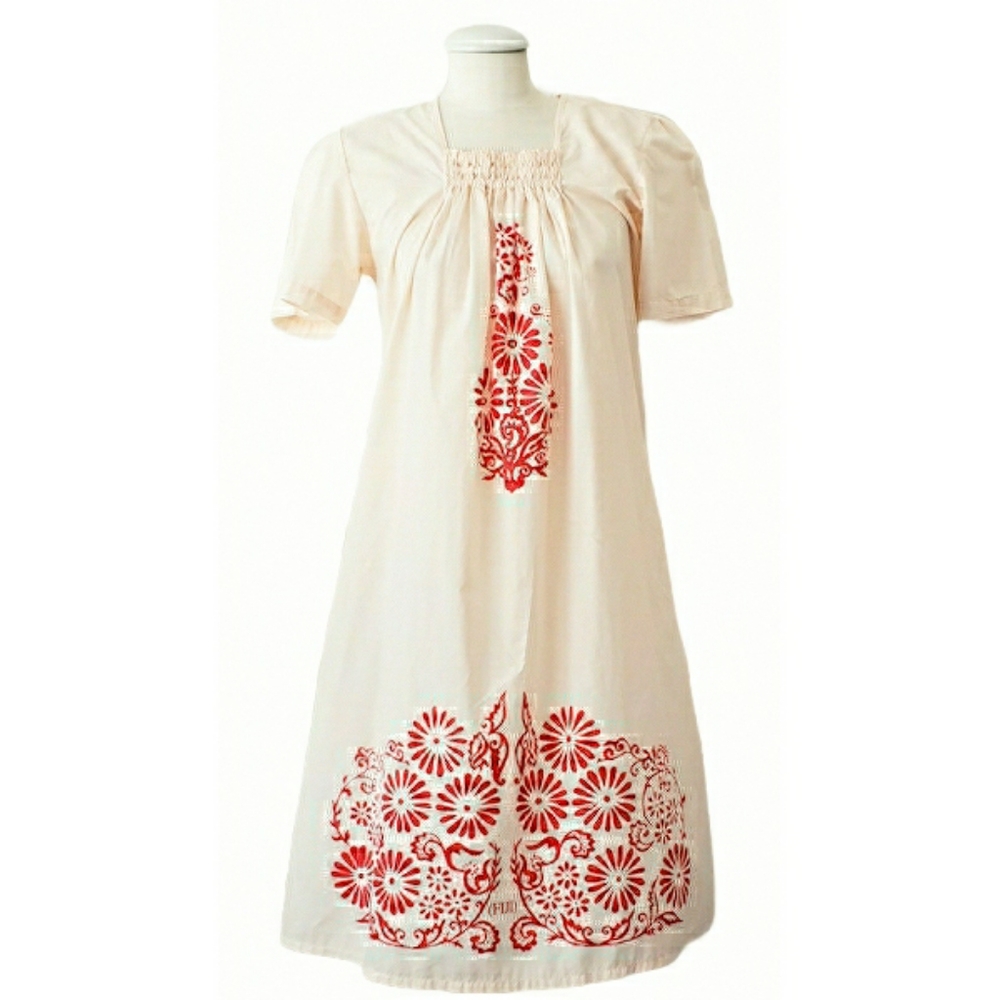 VTG Cottone Peach & Red Fiji Housedress